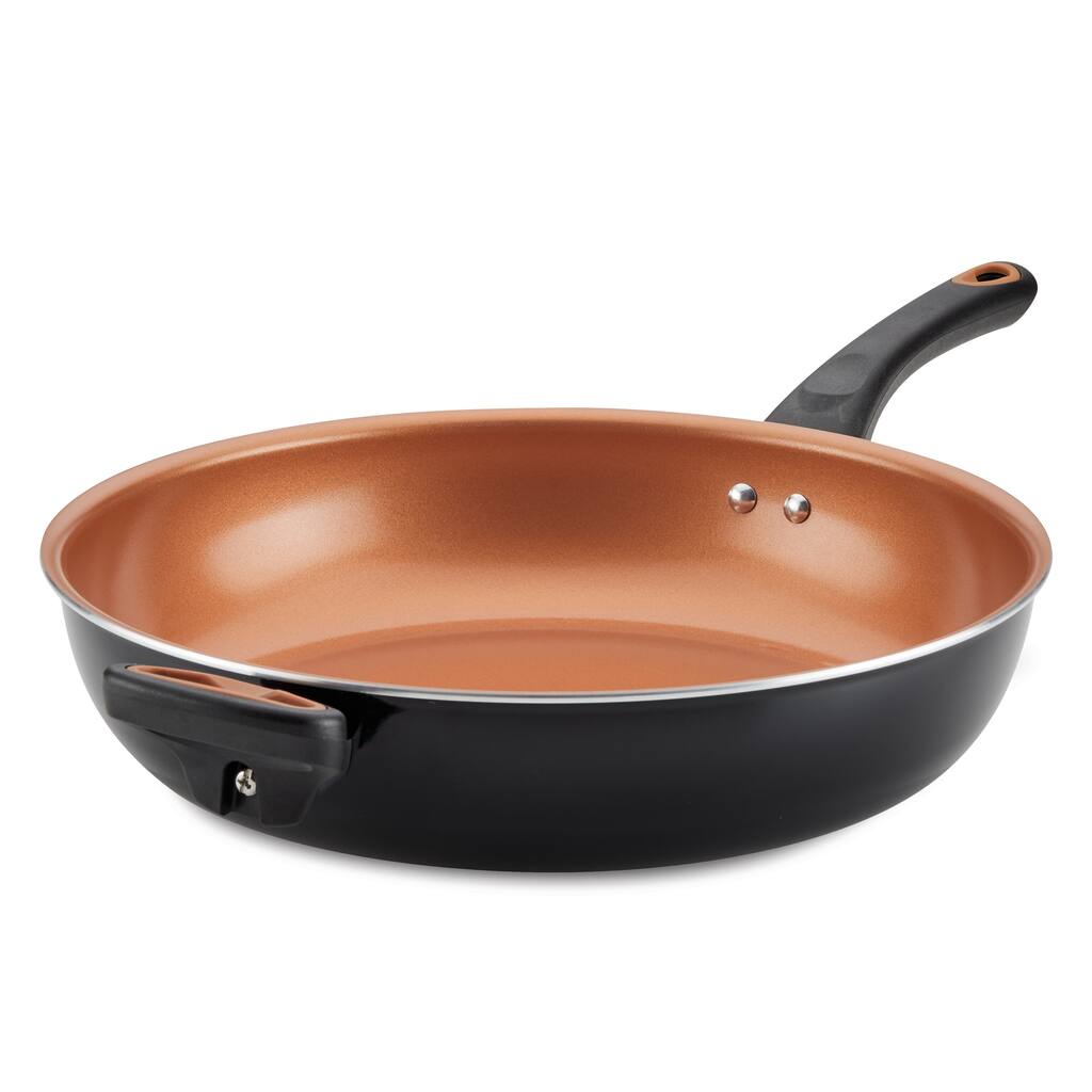 Farberware Glide Copper Ceramic Nonstick Deep Frying Pan with Helper Handle, 12.5-Inch, Black