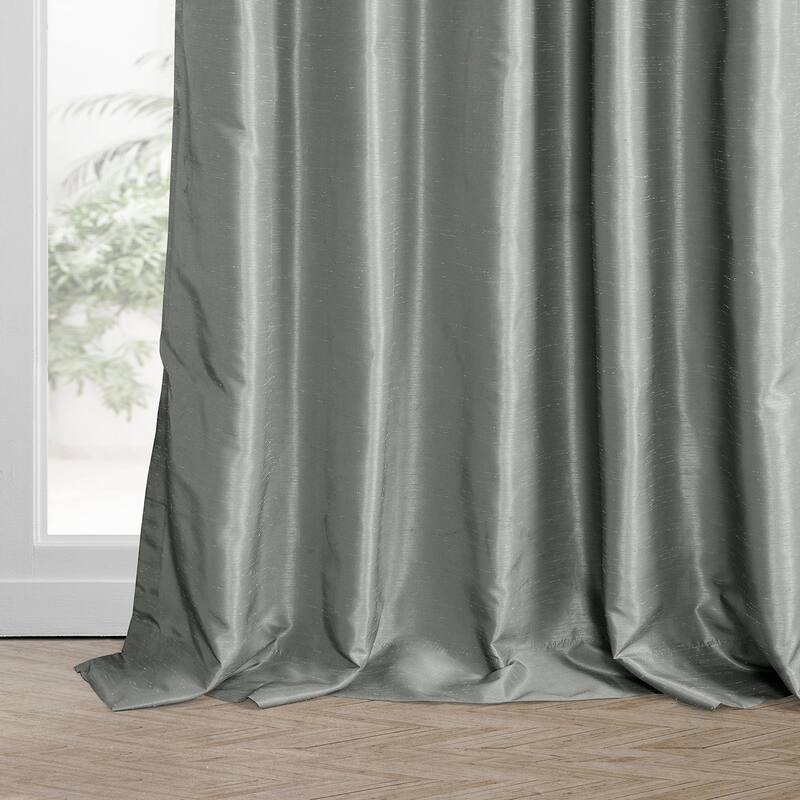 Ex. Fabrics Silver Faux Textured Dupioni Silk Curtain (1 Panel)
