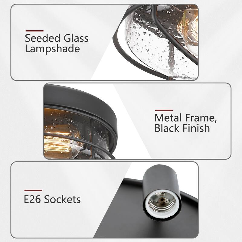 Flush Mount Ceiling Light with Seeded Glass Shade