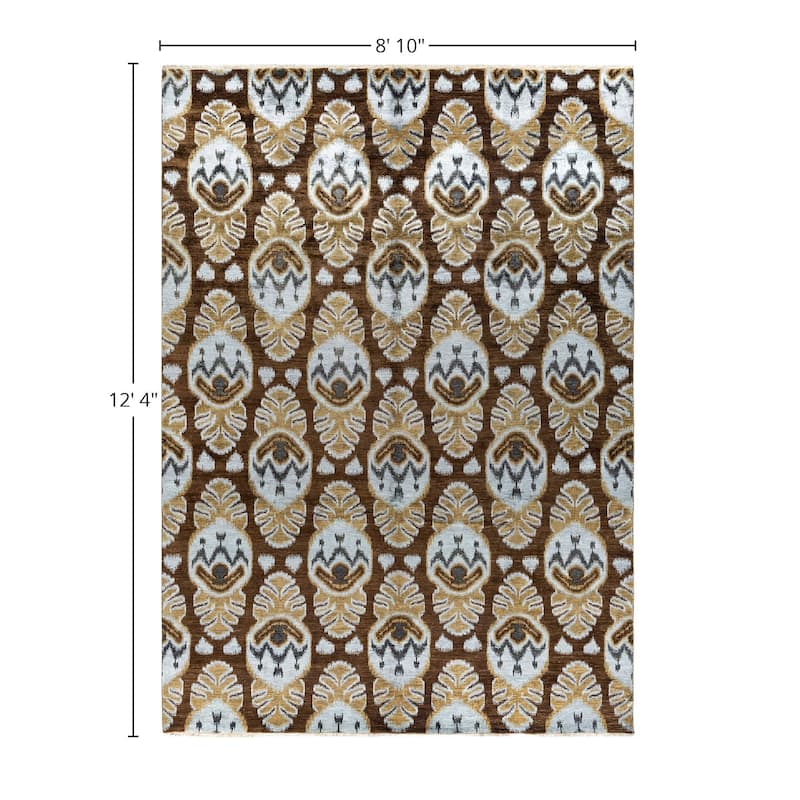 Ikat One-of-a-Kind Hand-Knotted Area Rug - Brown, 8' 10" x 12' 4" - 8' 10" x 12' 4"