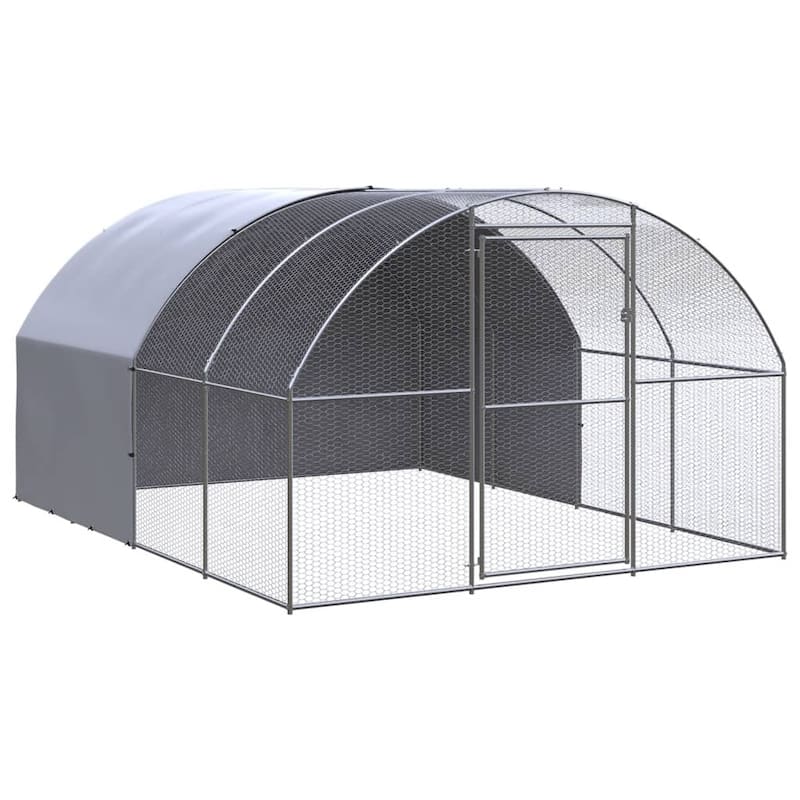 vidaXL Chicken Coop Battery Cage Hen Enclosure Chicken House Galvanized Steel zero - 9.8' x 13.1' x 6.6' - Silver and silver gray