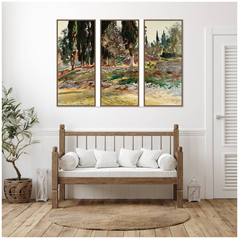 Kate and Laurel Cypress Trees at San Vigilio Lake Garda John Singer Sargent 3 Piece Framed Canvas Art Set by Nostalgia Prints