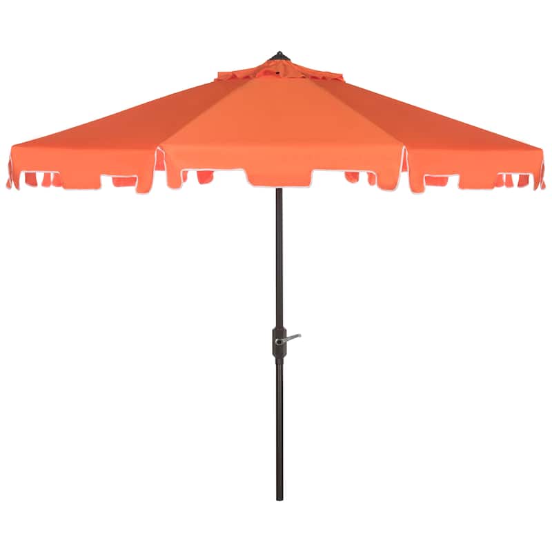 SAFAVIEH Sinica Aluminum Tilt And Crank 9-Foot Crank Market Patio Umbrella with Flap