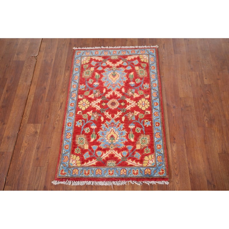 Red Kazak Foyer Rug Hand-Knotted Wool Carpet - 1'11" x 3'0"