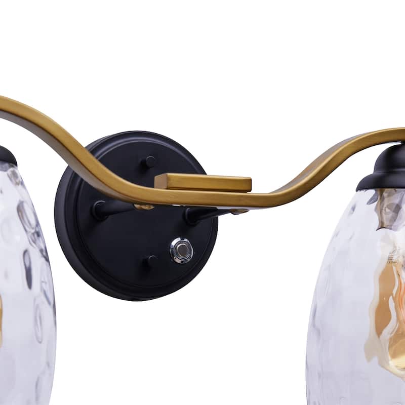 Teamson Home Heidi Dimmable 2-Light Bathroom Vanity Light, Black/Brass - 18.6"L x 7"W x 8"H