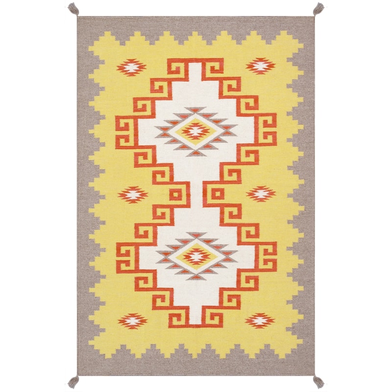 Pasargad Home Tuscany Reversible Wool Yellow Area Rug - 3'11'' X 6' 0'' - 3'11'' X 6' 0'' - Yellow