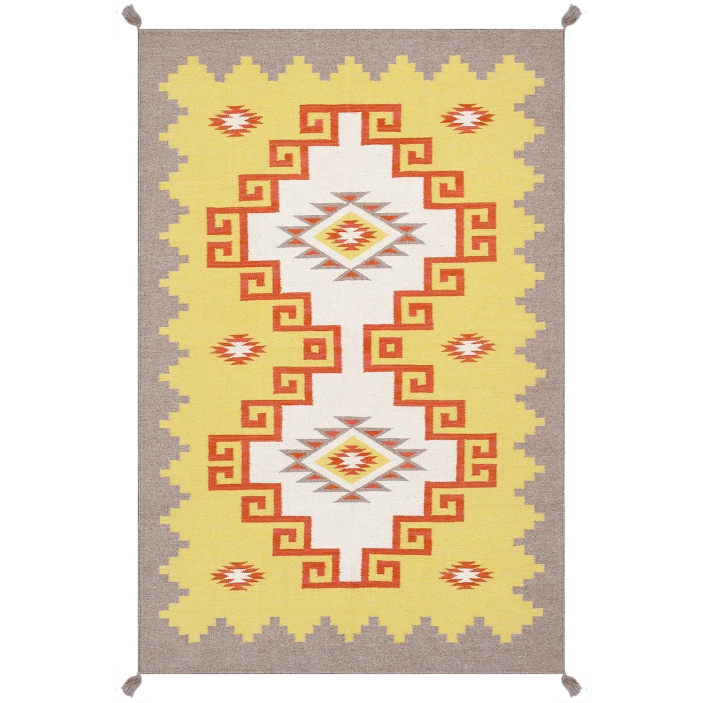 Pasargad Home Tuscany Reversible Wool Yellow Area Rug - 3'11'' X 6' 0''