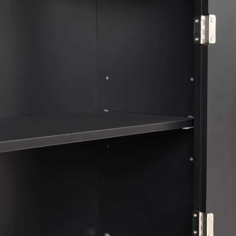 Tall Bathroom Storage Cabinet, Freestanding Wood Storage Cabinet, Bathroom Storage Organizers with Door & Adjustable Shelf
