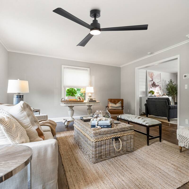 52" Modern Integrated LED Black Ceiling Fan with Light and Remote