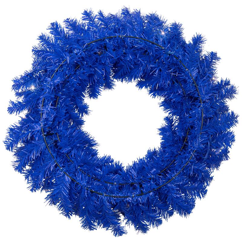 Pre-Lit Artificial Pine Christmas Wreath - 24" - Royal Blue - Clear Lights