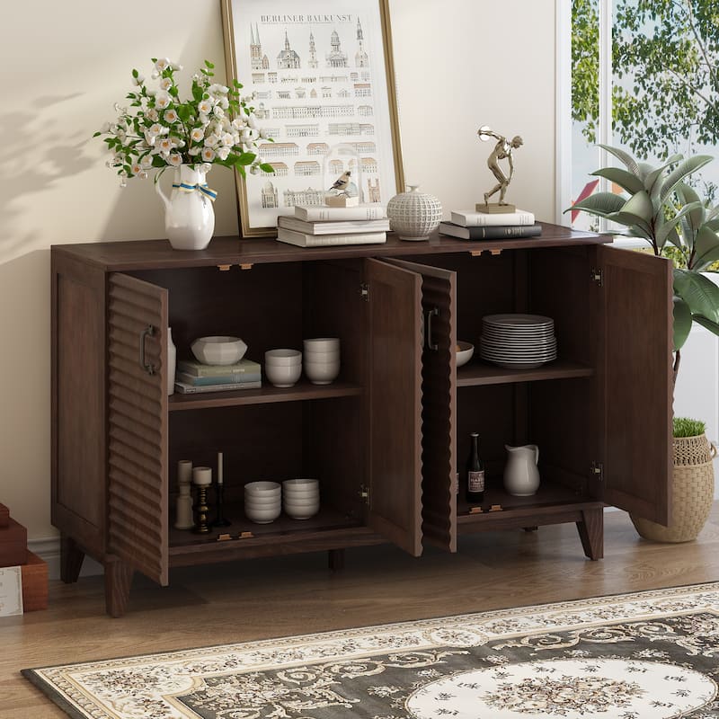 Sideboard with 4 Door Large Storage Buffet with Adjustable Shelves and Metal Handles for Kitchen