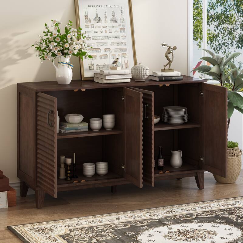Sideboard with 4 Door Large Storage Buffet with Adjustable Shelves and Metal Handles
