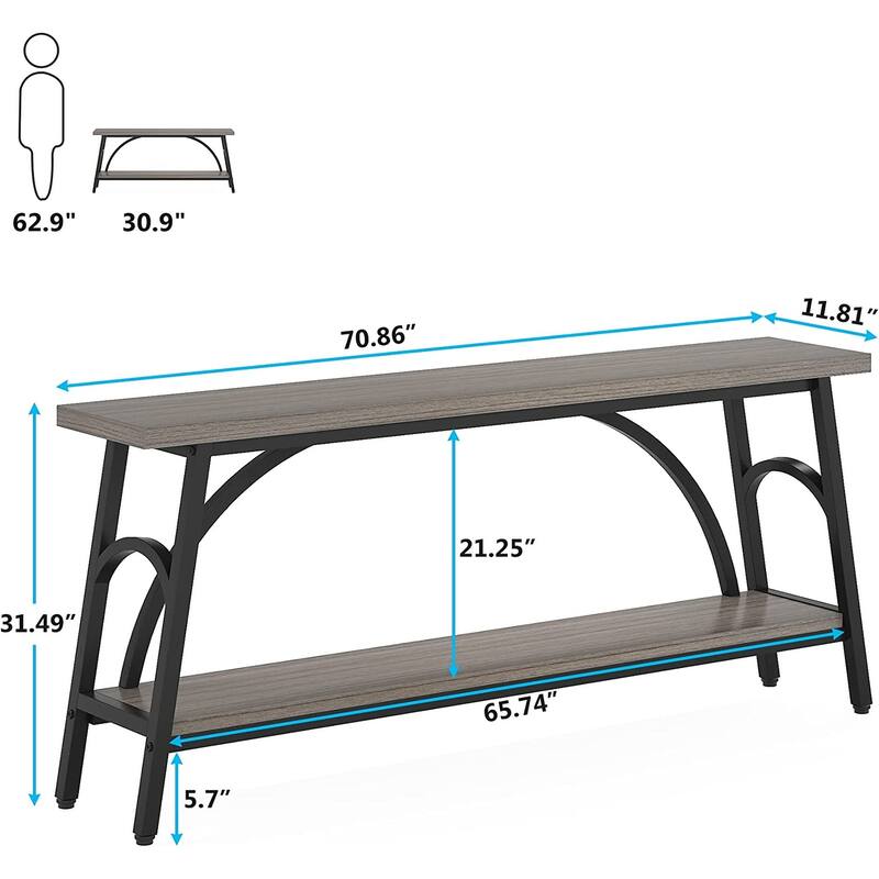 70.8” Extra Long Console Table, Narrow Sofa Tables with 2 Tier Storage Shelves