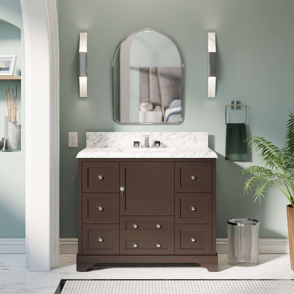 KitchenBathCollection Madison 42" Bathroom Vanity with Carrara Marble Top