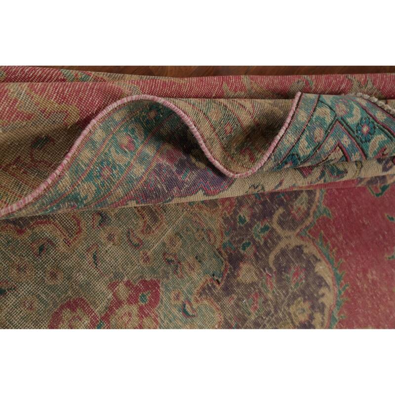 Pink Tabriz Persian Antique Area Rug Handmade Wool Carpet - 7'5"x 10'1"