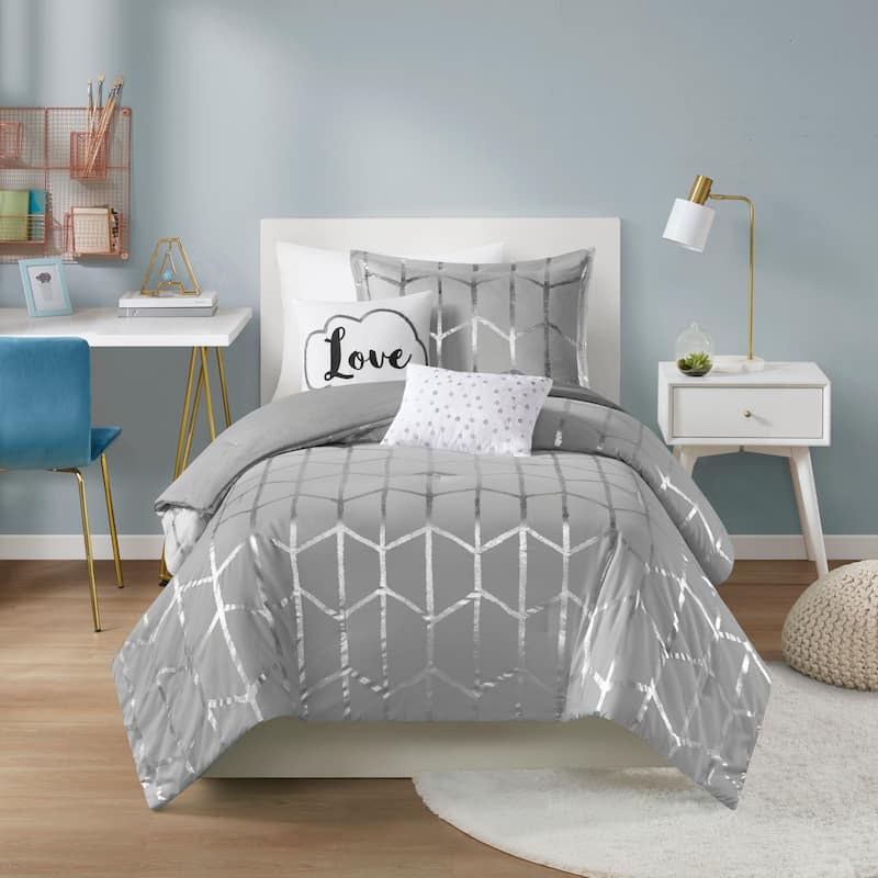 Intelligent Design Khloe 5-pc. Metallic Printed Comforter Set - GreySilver - Twin - Twin XL