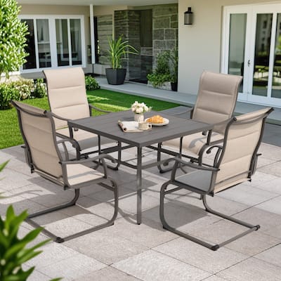 Patio 5-Piece Dining Table Set with Umbrella Hole and Textilene Chairs