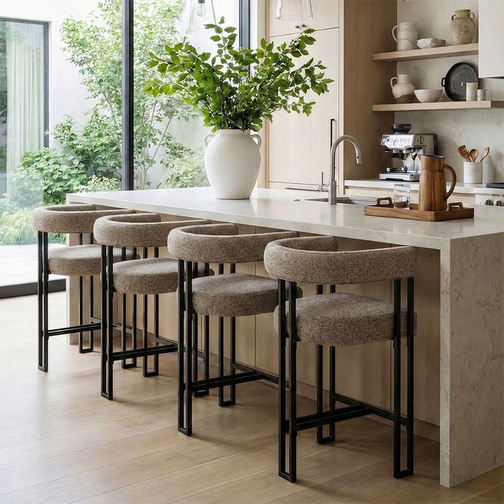 24" Seat Height Upholstered Tweed Solid Back Counter Stool(Set of 4) - Set of 4