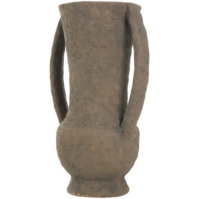 Ceramic Handmade Textured Amphora Decorative Vase with Two Long Handles - Dark Brown - Roche River Decor