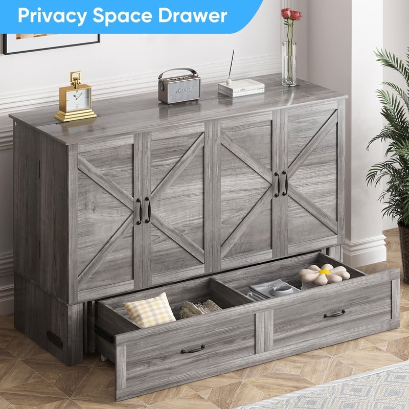 Mixoy Modern Queen Size Murphy Bed with 4.7''Mattress,USB ports,Storage Drawers