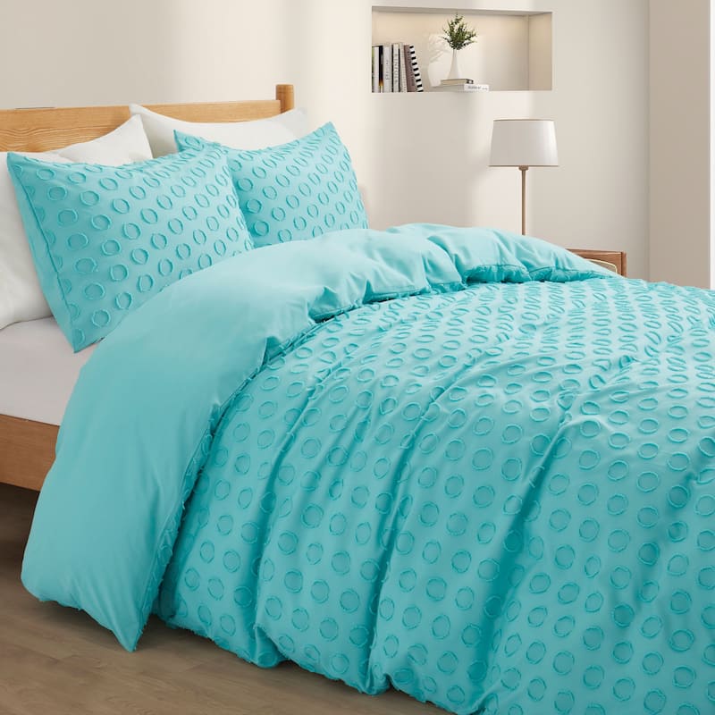 Clipped Jacquard Geometric Duvet Cover & Pillowcase Set - Teal/Circle - Queen/Full
