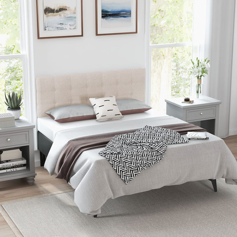 Modern Button Tufted Headboard with Rubber Wood Legs