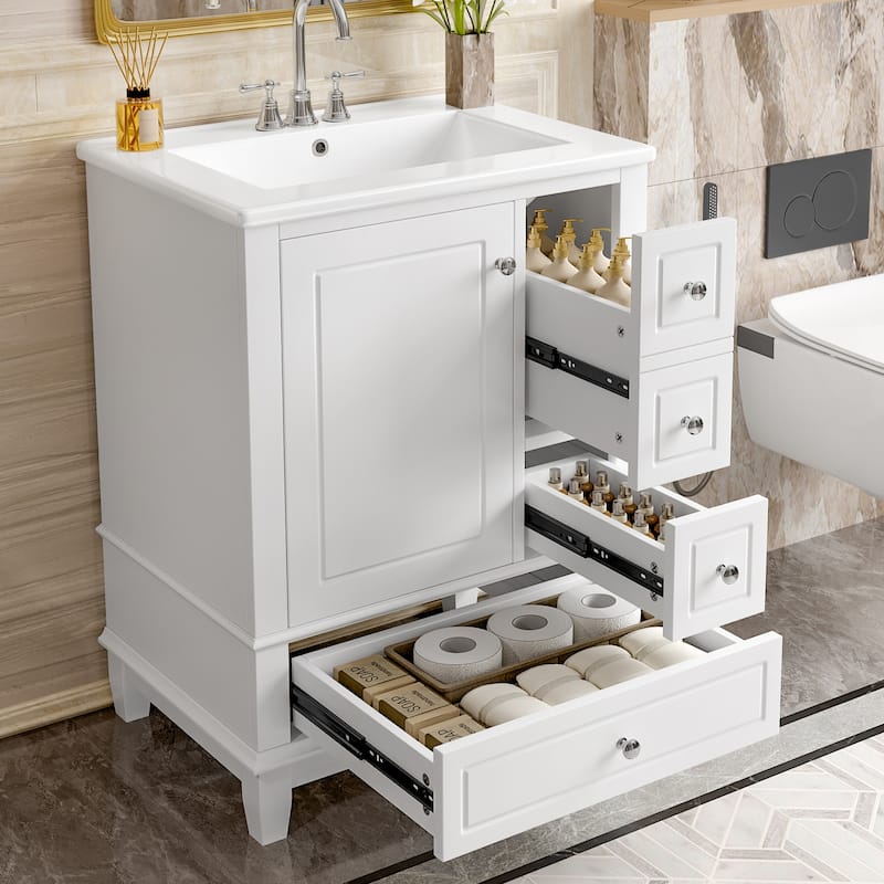 GDFStudio - Isabella 24-Inch Bathroom Vanity with Ceramic Sink and Smart Drawer Storage