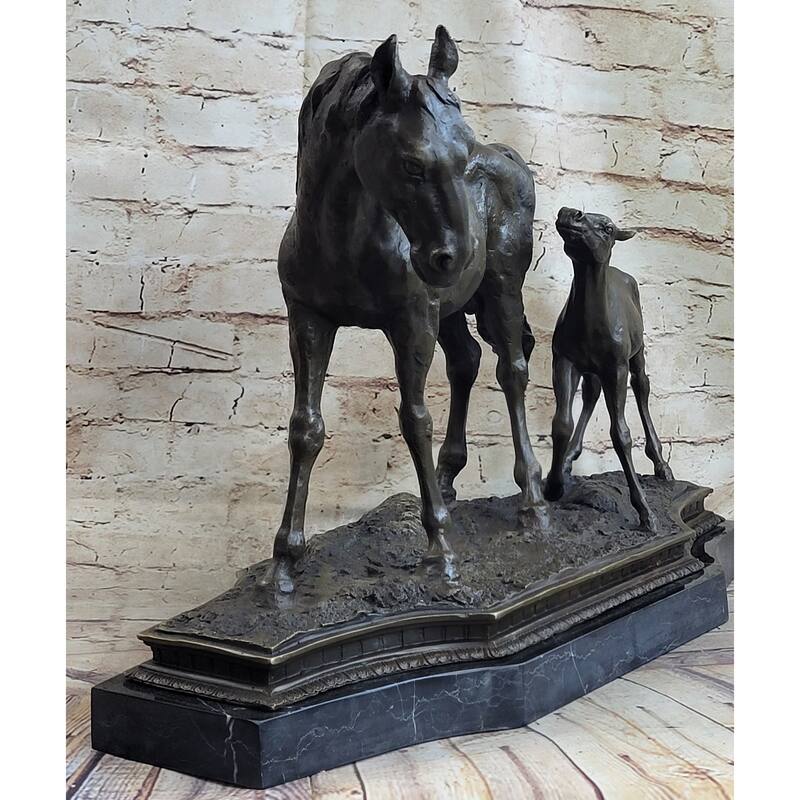 Mare Foal Mother Horse Two Horses Statue Sculpture Equestrian Decor