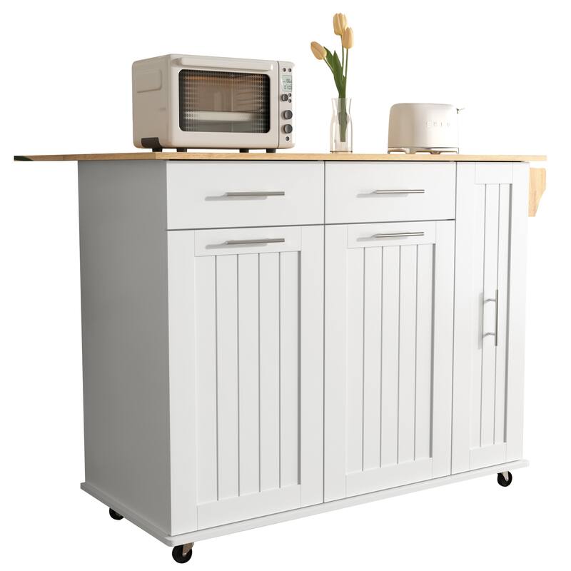 Kitchen Island with Drop Leaf, 3 Tier Pull Out Cabinet Organizer, Internal Storage Rack, Rolling Kitchen Cart on Wheels