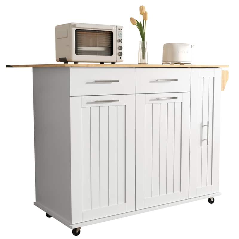Kitchen Island with Drop Leaf, Kitchen Storage cart with 3 Tier Pull Out Cabinet Organizer, Internal Storage Rack