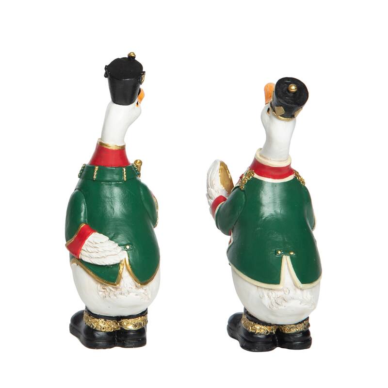 Transpac Small Resin Duck Nutcracker Figurine Set of 2 Christmas Home Decorations