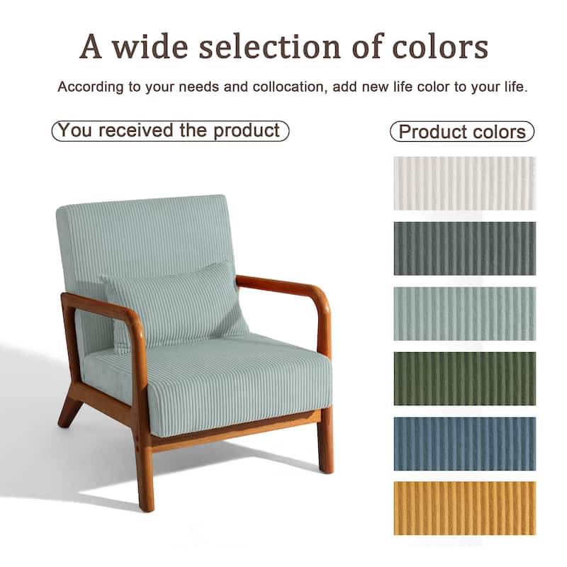 25" W Mid Century Upholstered Wood Accent Chair with Pillow