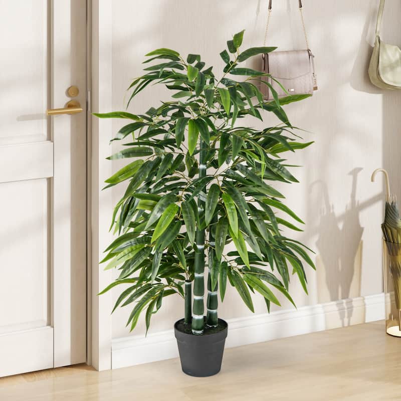 Gymax 50'' Tall Artificial Potted Tree w/3 PE Bamboo Trunk Flush