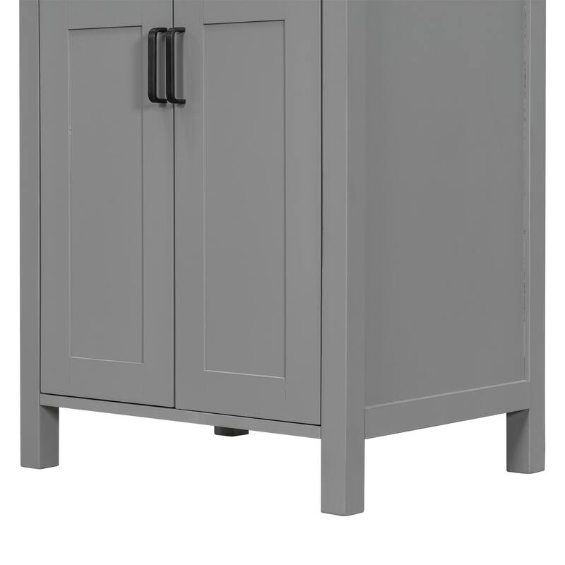 Small Bathroom Vanity with Ceramic Sink, Bathroom Cabinet with 2 Soft Close Doors & Drawers, Freestanding Storage Cabinet
