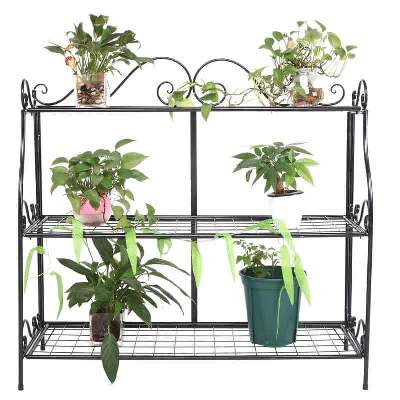3 Tier Metal Lace Plant Stand Shelf Multilayer Potted Planters Display Rack - Black
