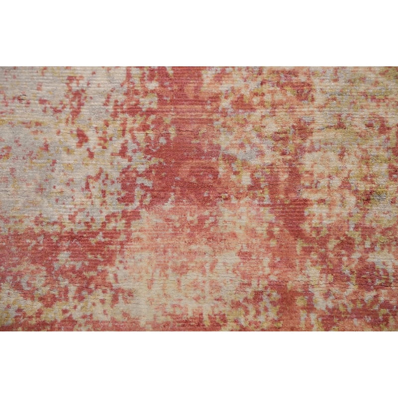 Contemporary Abstract Indian Area Rug Hand-Knotted Orange Wool Carpet - 9'0"x 11'8"