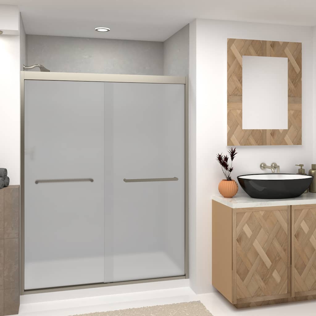 Frederick 59 in. W x 76 in. H Sliding Semi-Frameless Shower Door in Brushed Nickel with Frosted Glass - 60 x 76 - 60 x 76