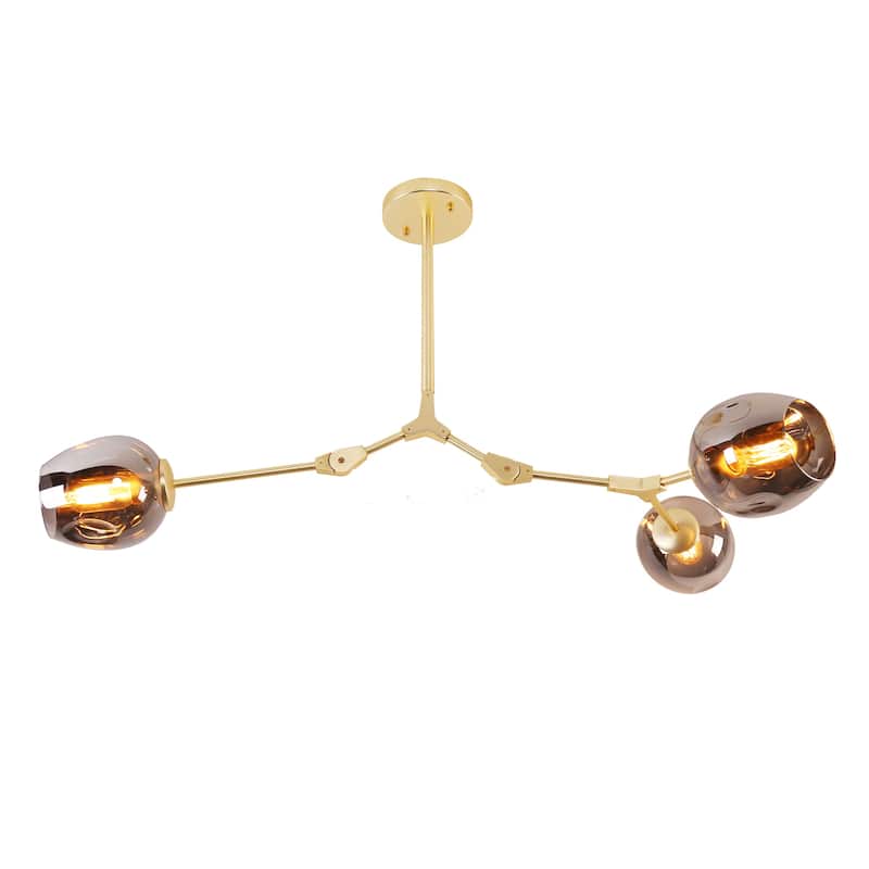 Adjustable Chandelier Pendant, Gold Chandelier with Smoked Glass Shades