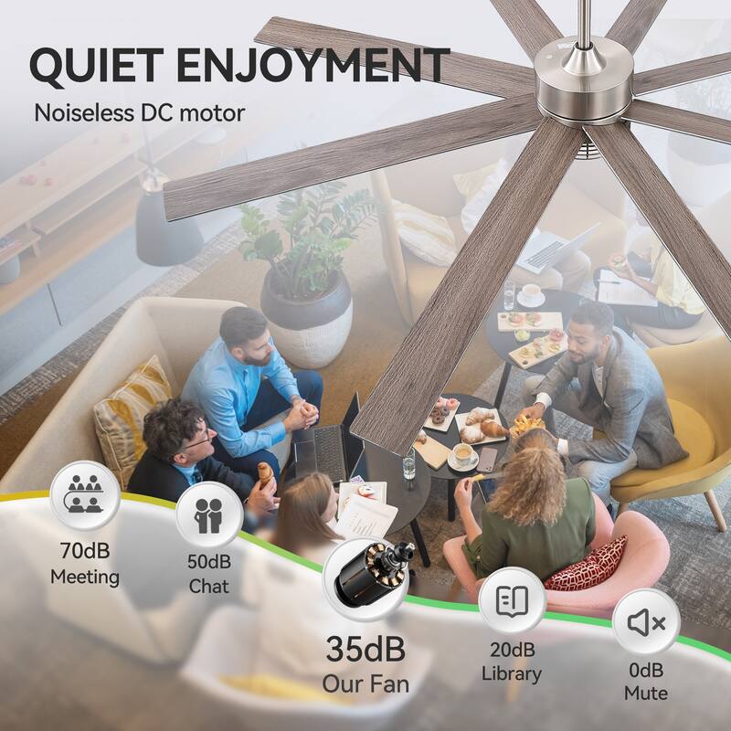 72/52-inch Reversible 8/5-Blade Dimmable LED Ceiling fan with Light and Remote