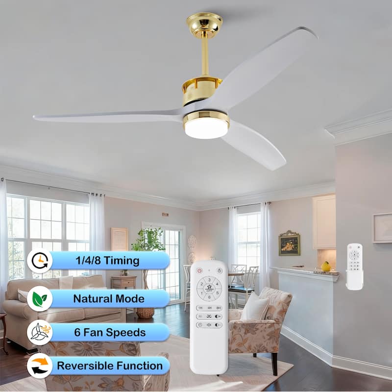 52" Ceiling Fans with Lights and Remote, 6 Speeds, Quiet DC Motor, Dimmable LED