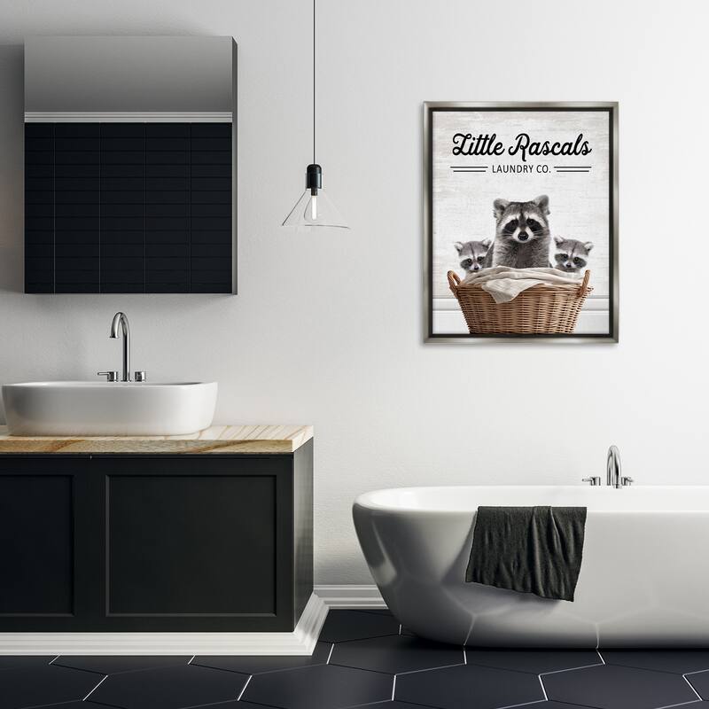 Stupell Little Rascals Laundry Raccoons Framed Floater Canvas Wall Art Design By Lettered and Lined