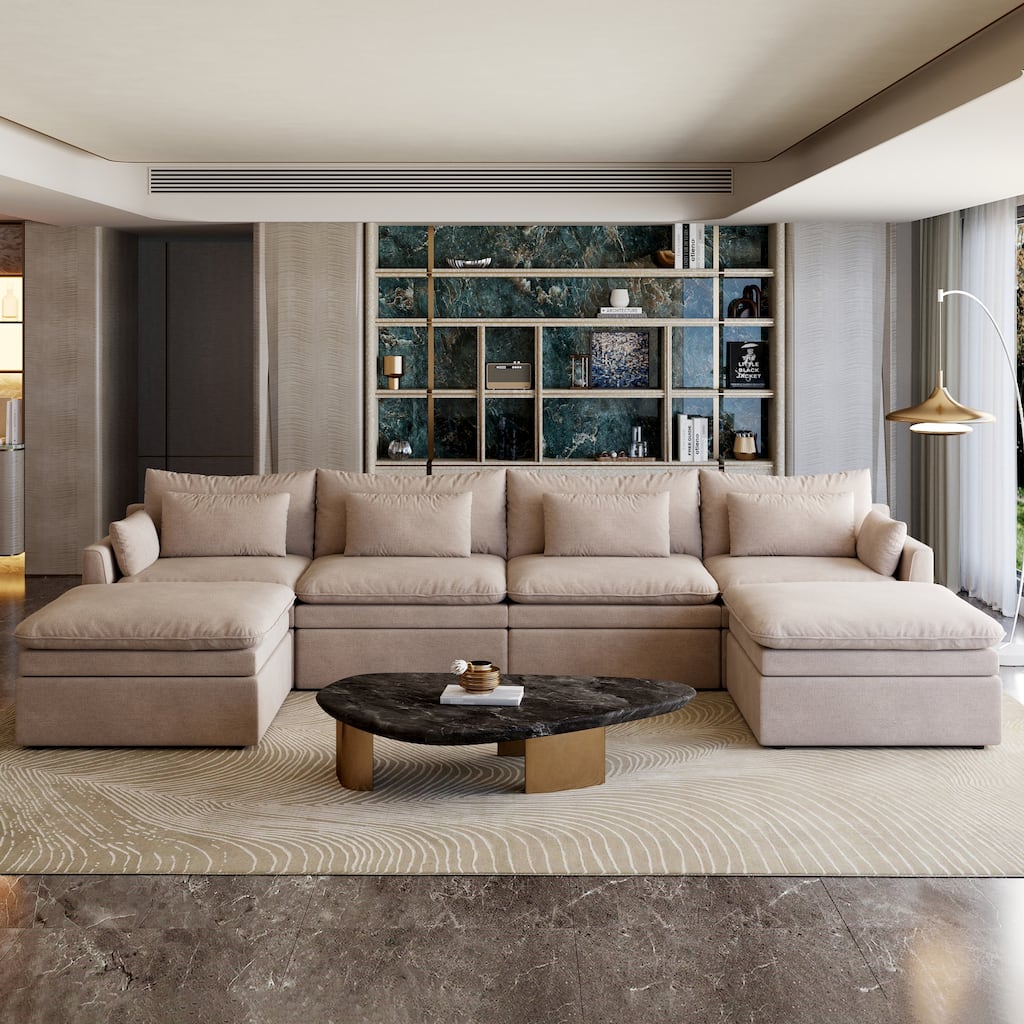 Modular Sectional Sofa,4-Seater Seat Sofa U Shaped Couches with 2 Ottomans, with Ergonomic DesignA