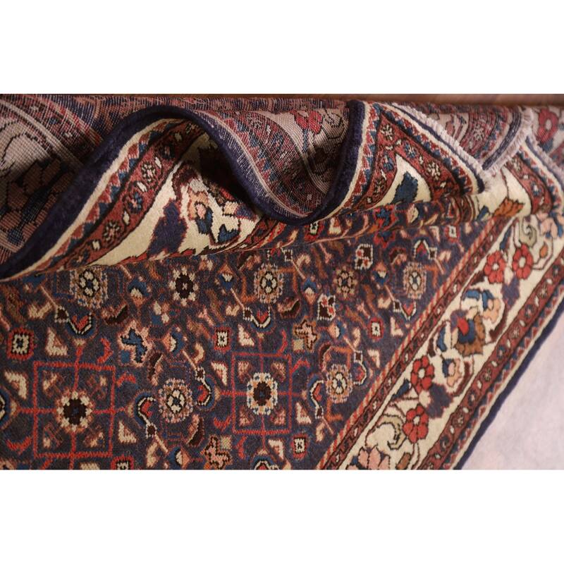 Hand Knotted Oriental 100% Wool Carpet Traditional All-Over Navy Blue & Blues Mahal Runner Rug - 10' 3'' X 3' 7''
