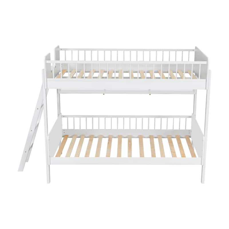 Twin Over Twin Wood Bunk Bed with 3 Storage Shelves, Reversible Ladder
