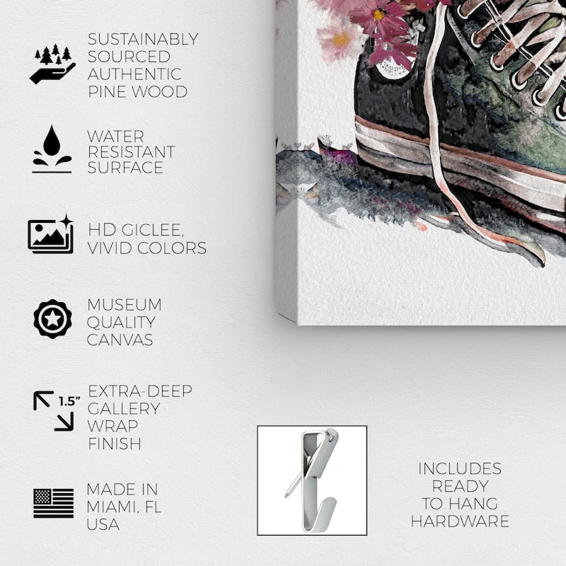 Wynwood Studio Fashion and Glam Chucks and Flowers Pink and Modern & Contemporary Wall Art Canvas Print