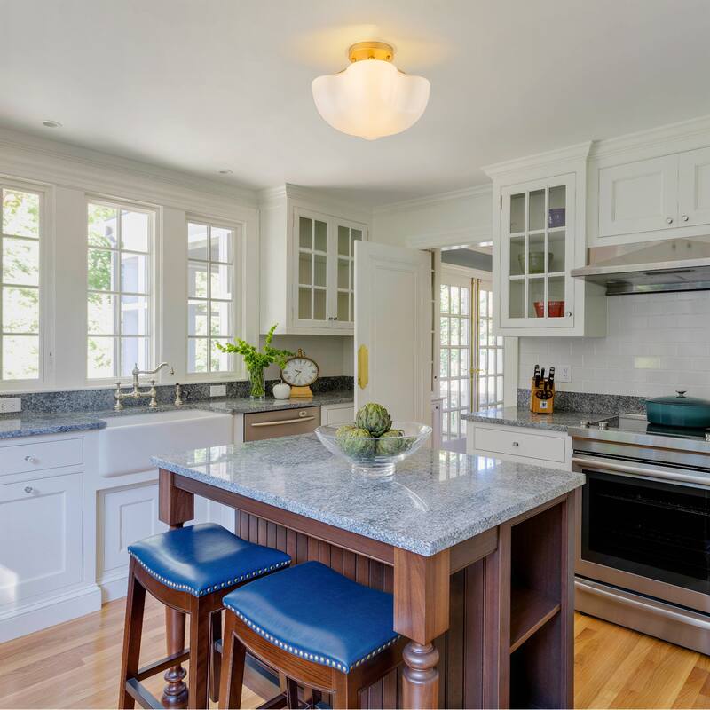 Modern Glam 3-Light Opal Glass Semi Flush Mount - Gold - 12.2-in W x 9.4-in H