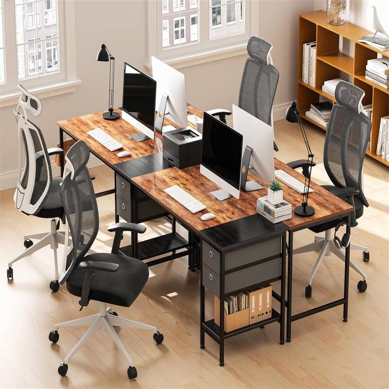 Computer Desk with Drawers and Storage Shelves