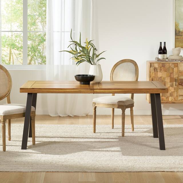 Deville Indoor Acacia Wood and Iron Dining Table by Christopher Knight Home - Natural Stained with Rustic Metal