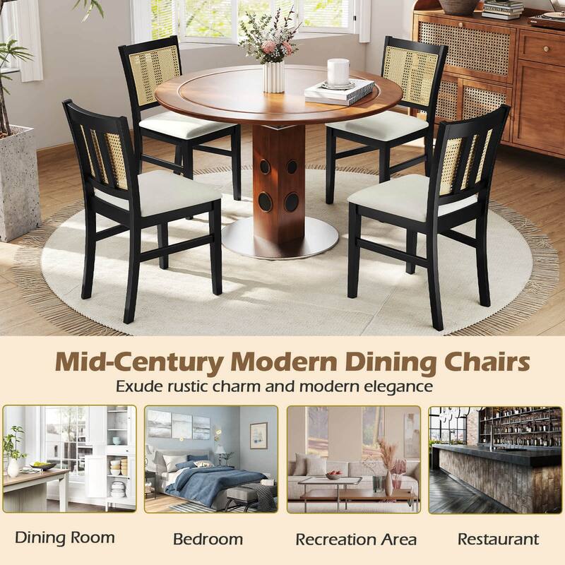 Costway Farmhouse Rattan Dining Chair Set of 2/4 Fabric Upholstered