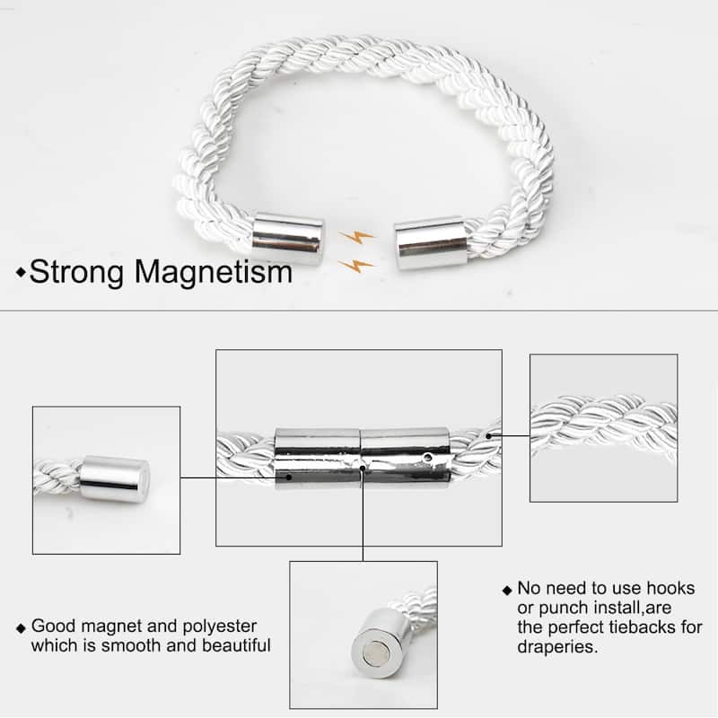 2pcs Magnetic Curtain Tieback 21.7"Holdback Decor Curtain Holder,White - White - 0.75" x 21.7"